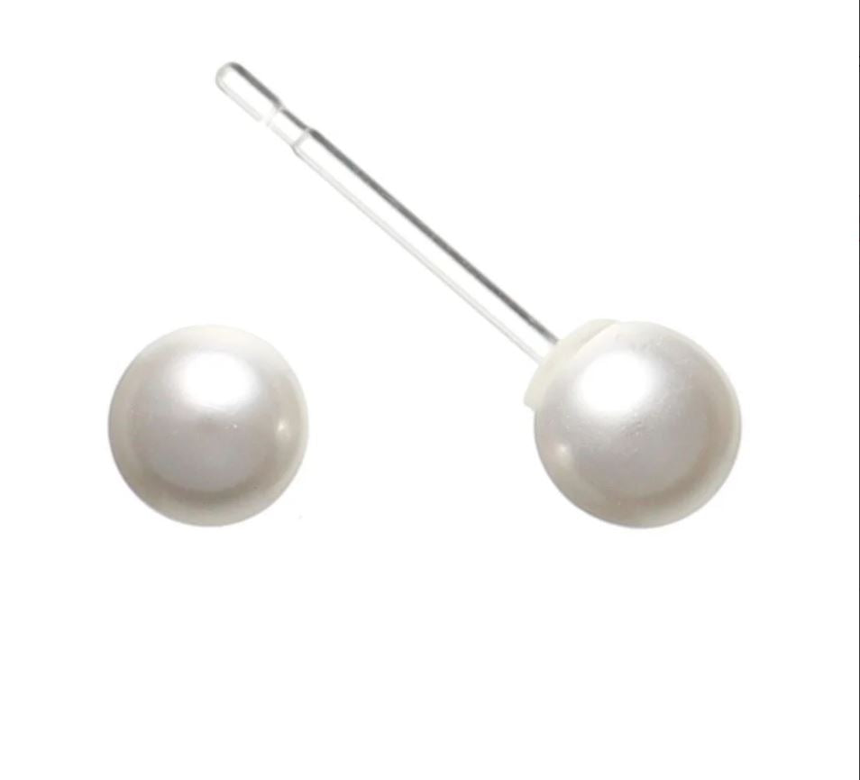 Faux Pearl Studs Hypoallergenic Earrings for Sensitive Ears Made with Plastic Posts