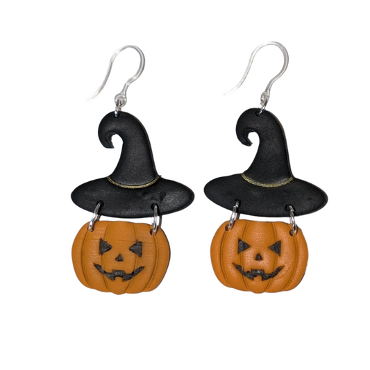 Clay Pumpkin Witch Dangle