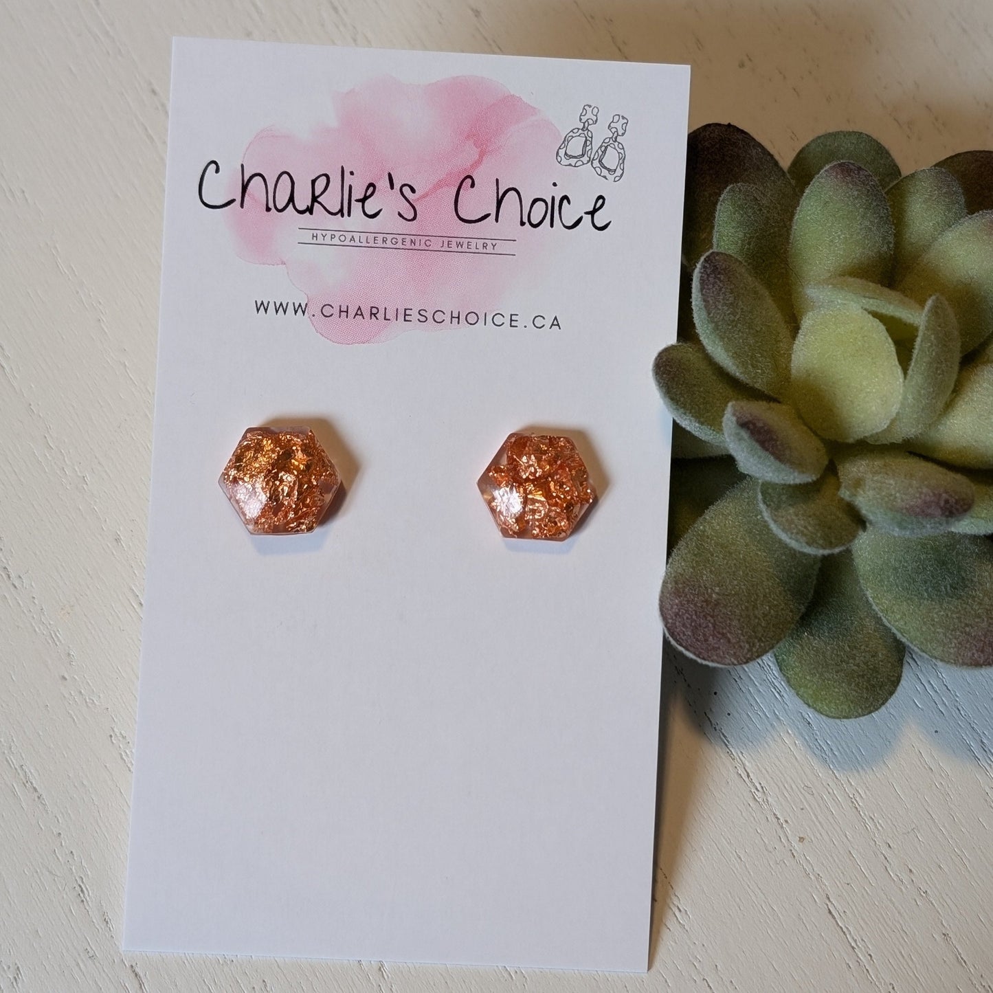 Hexagon Gem Studs