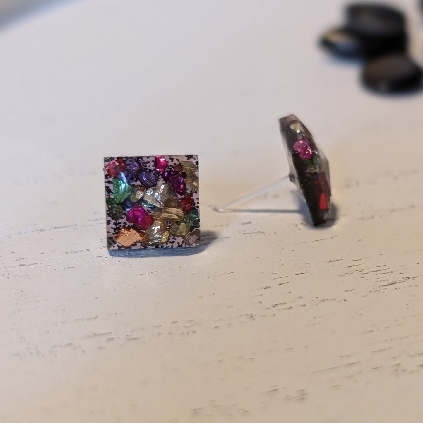 Square Confetti Glass Studs