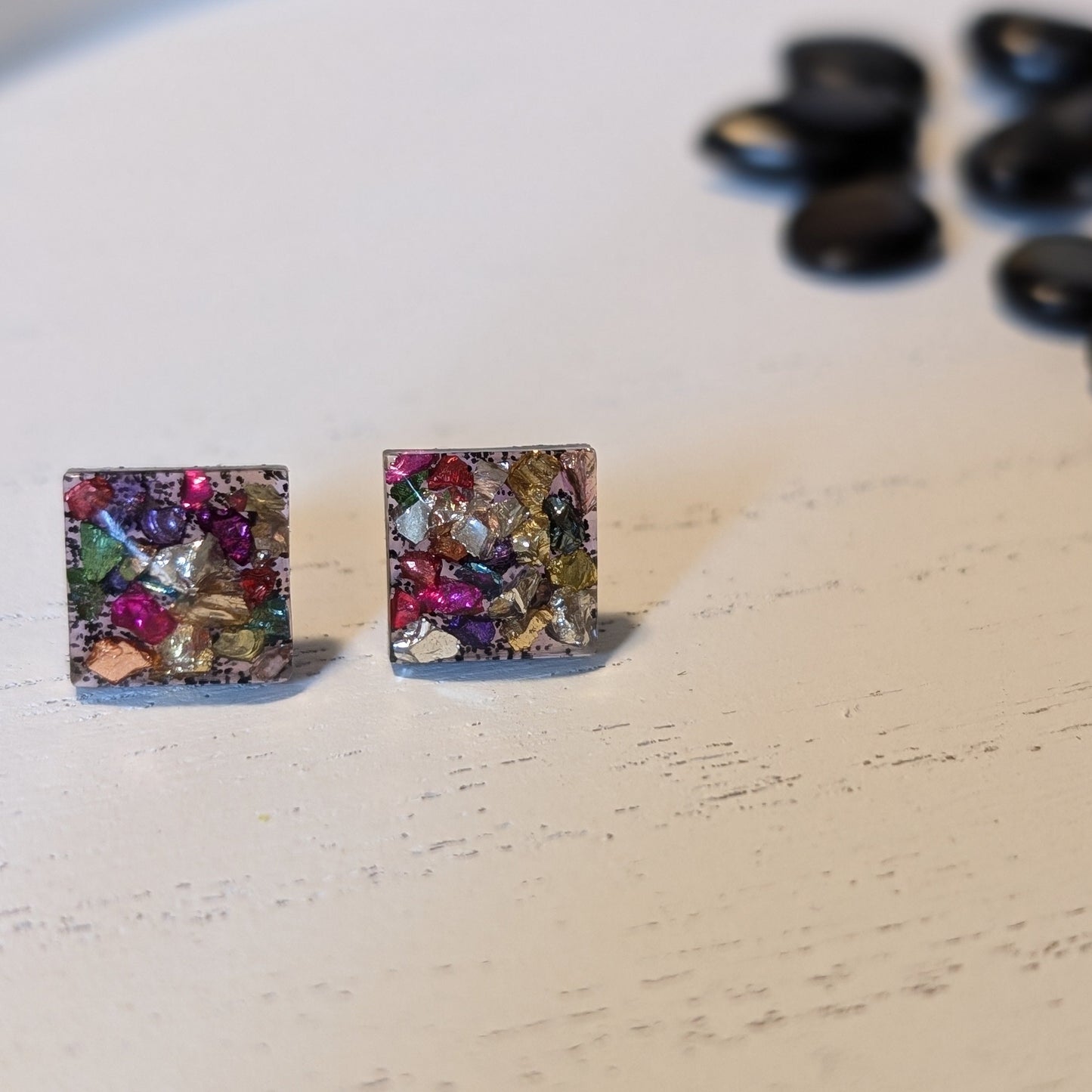 Square Confetti Glass Studs