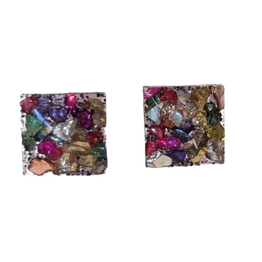 Square Confetti Glass Studs