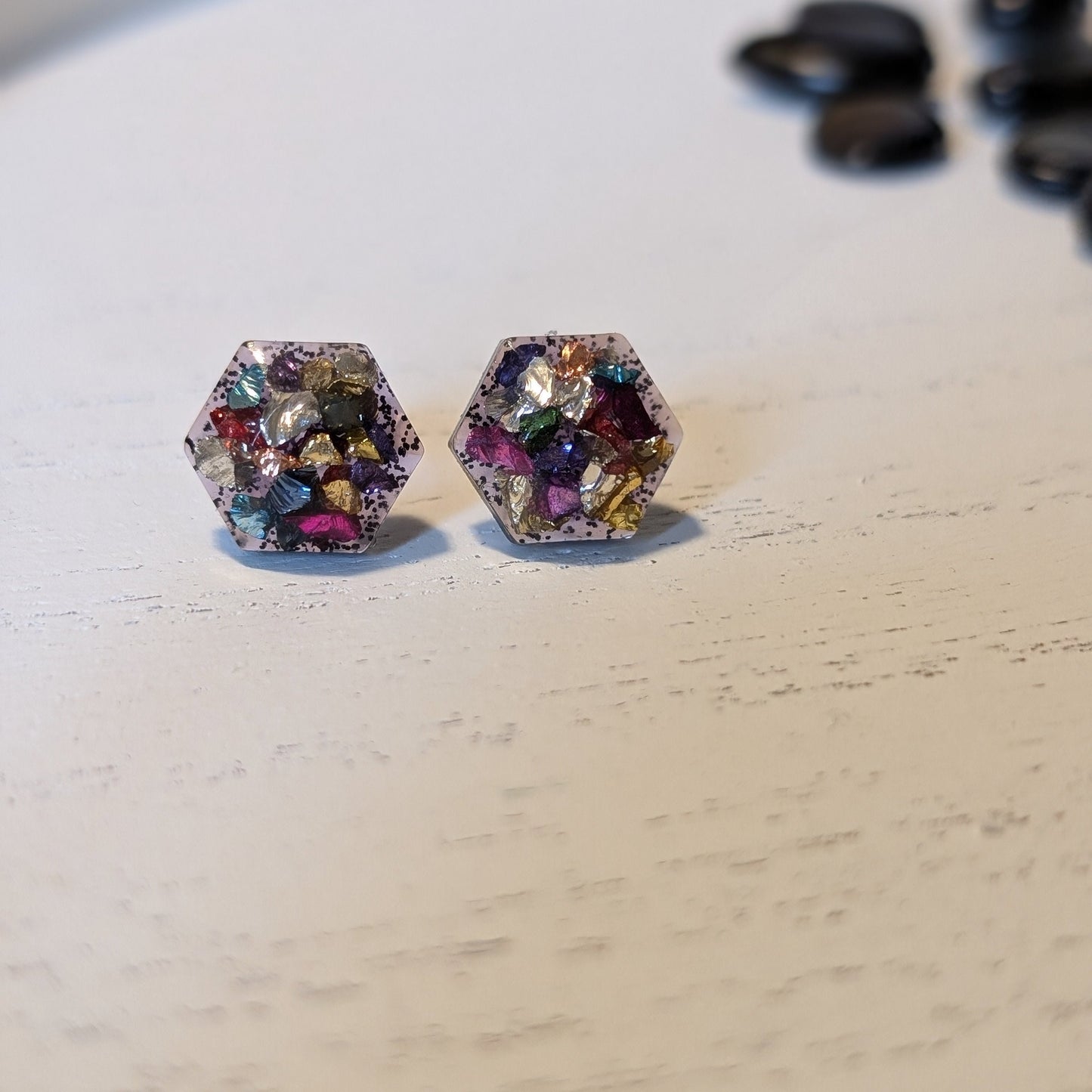 Hexagon Confetti Glass Studs