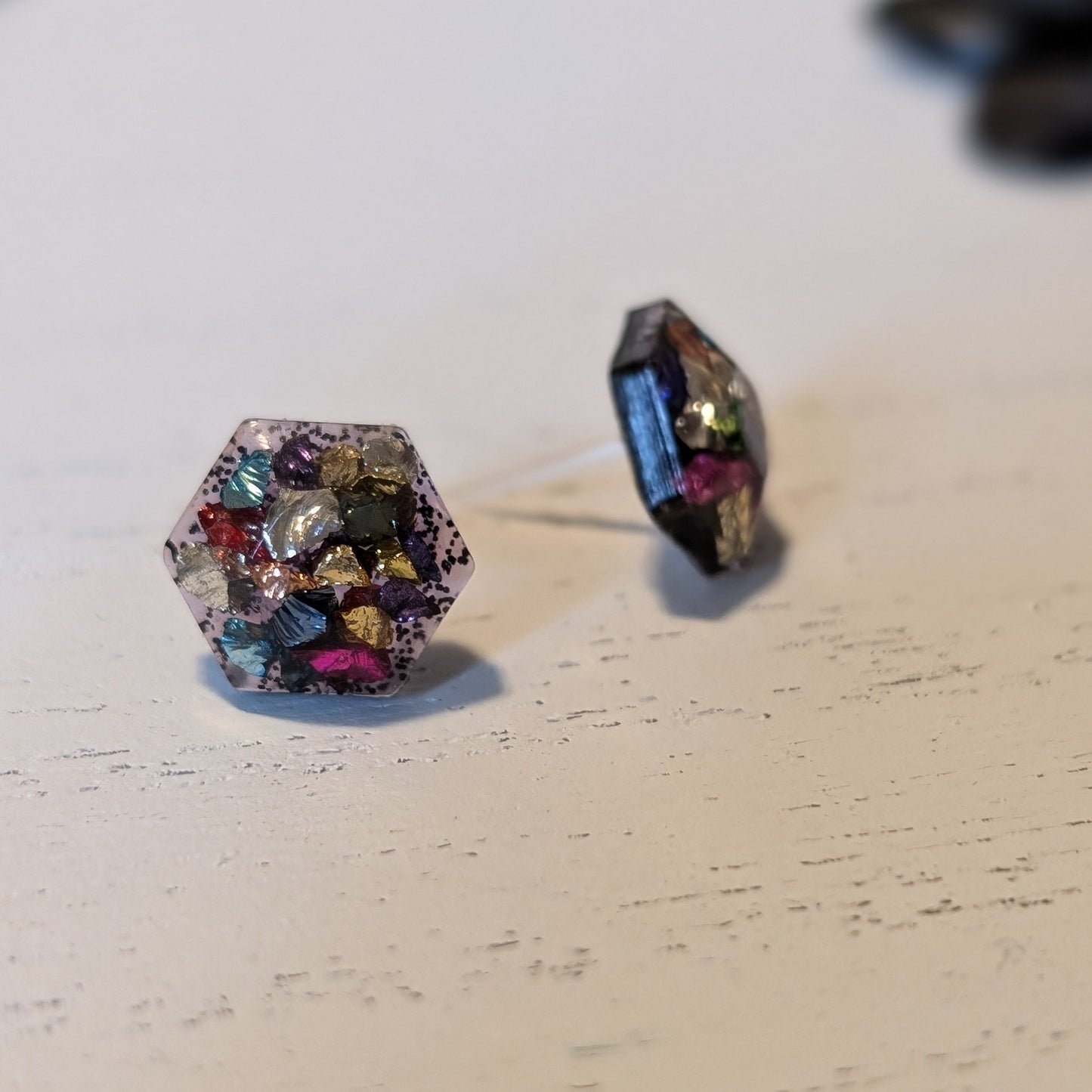 Hexagon Confetti Glass Studs