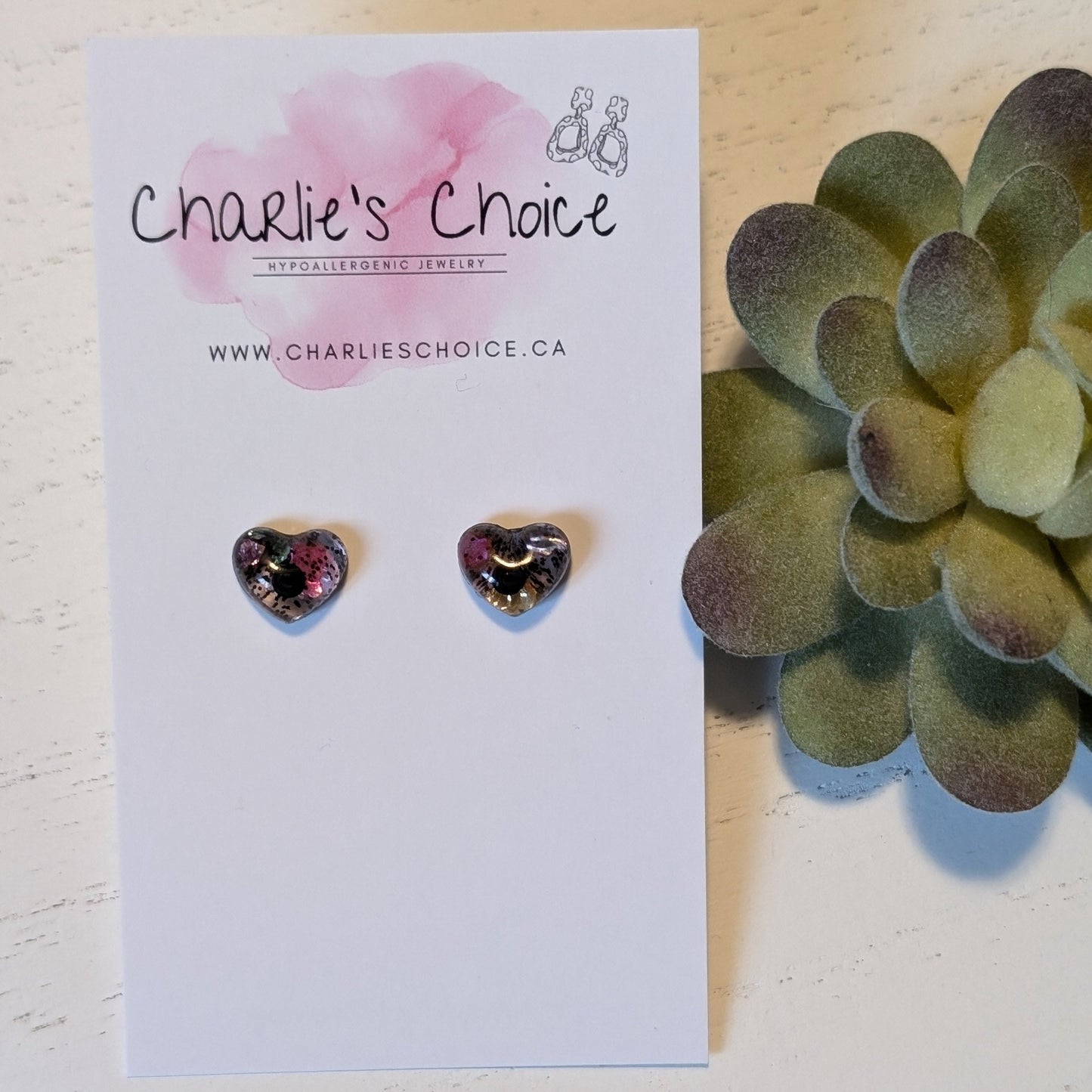 Petite Heart Confetti Glass Stud