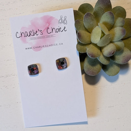 Petite Square Gem Confetti Glass Studs