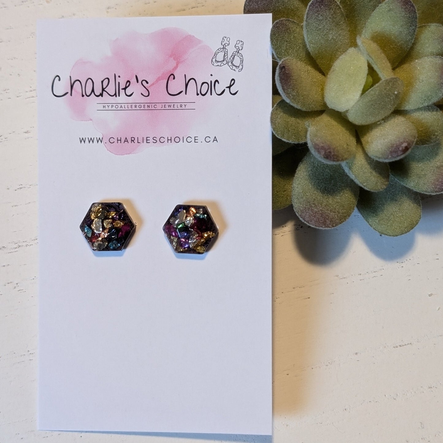 Hexagon Confetti Glass Studs