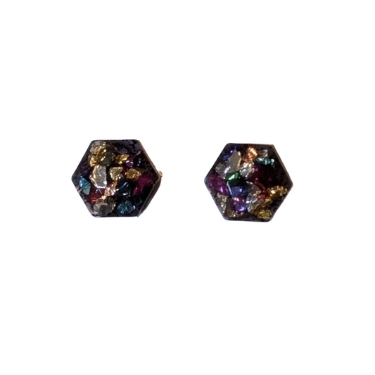 Hexagon Confetti Glass Studs