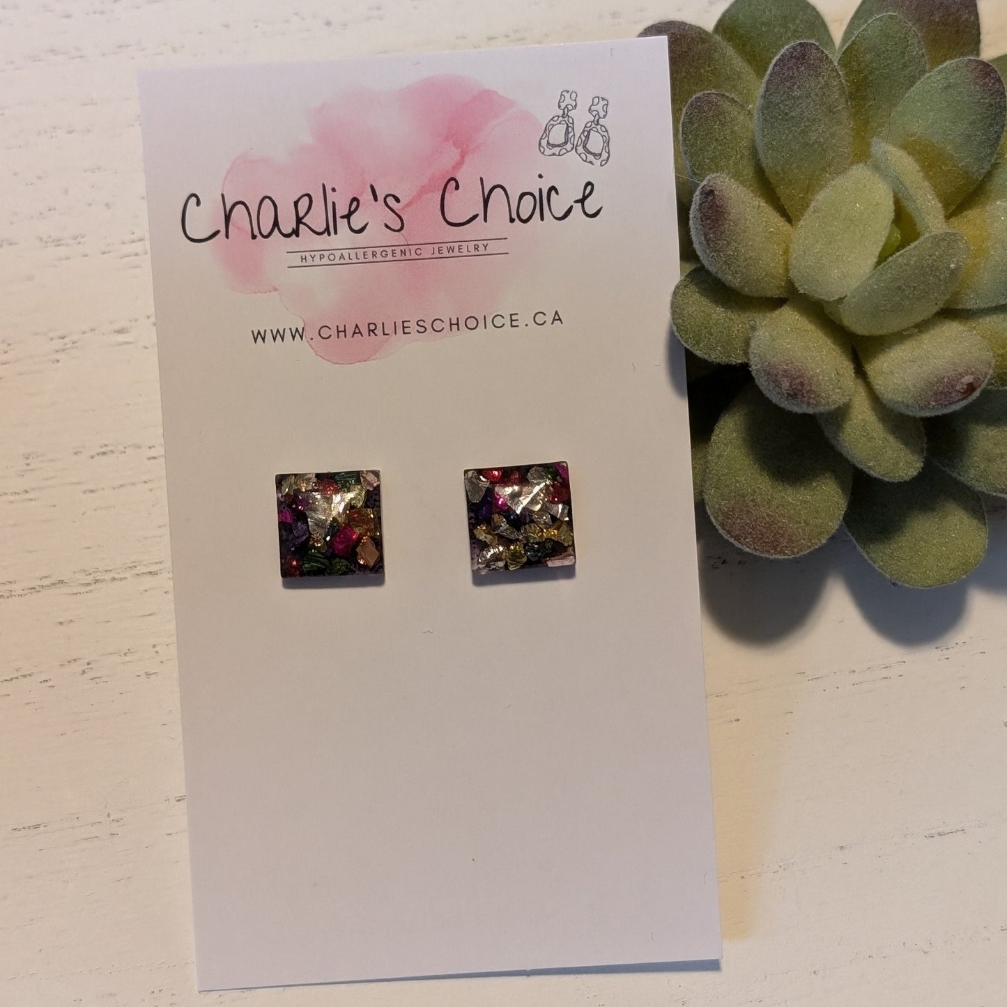 Square Confetti Glass Studs