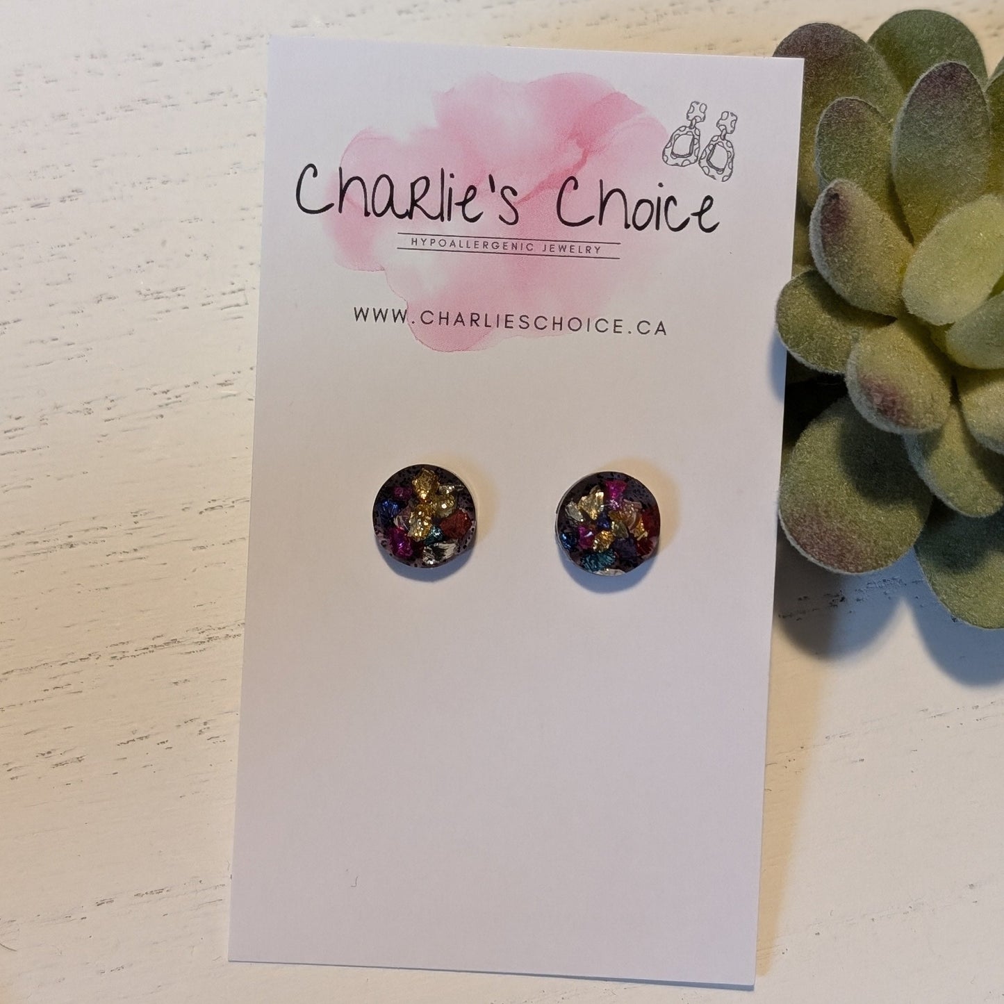 Round Confetti Glass Studs