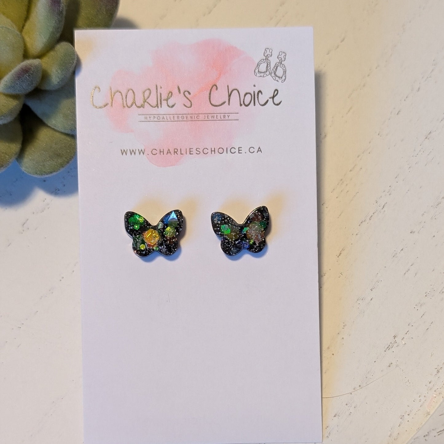 Butterfly Confetti Studs Hypoallergenic Earrings for Sensitive Ears Made with Plastic Posts