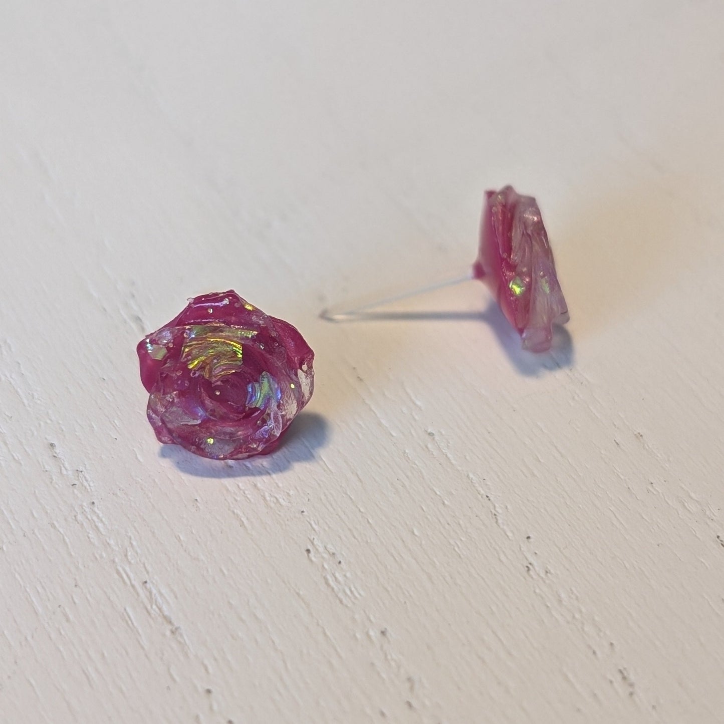 Double Colour Rose Studs Hypoallergenic Earrings for Sensitive Ears Made with Plastic Posts