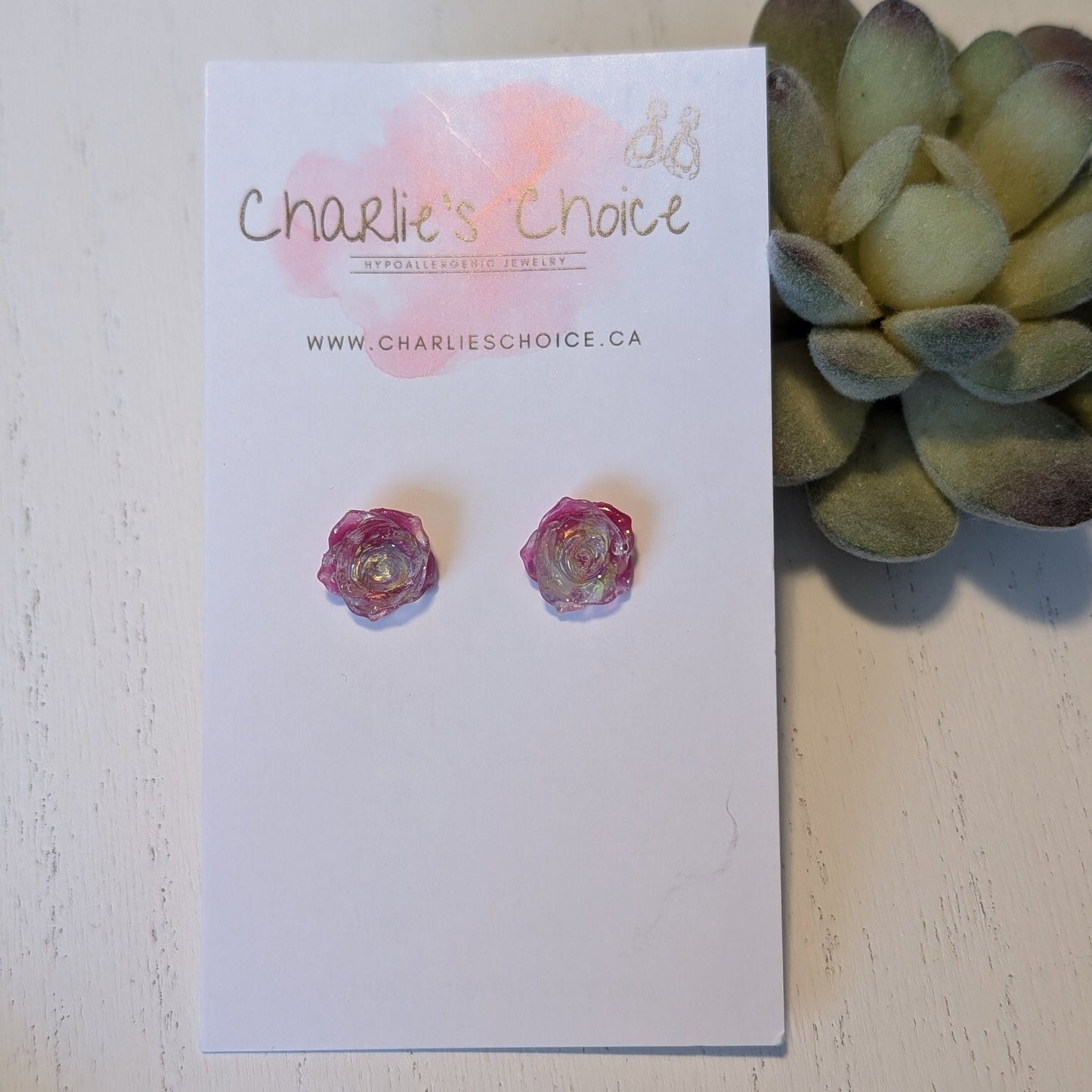 Double Colour Rose Studs Hypoallergenic Earrings for Sensitive Ears Made with Plastic Posts