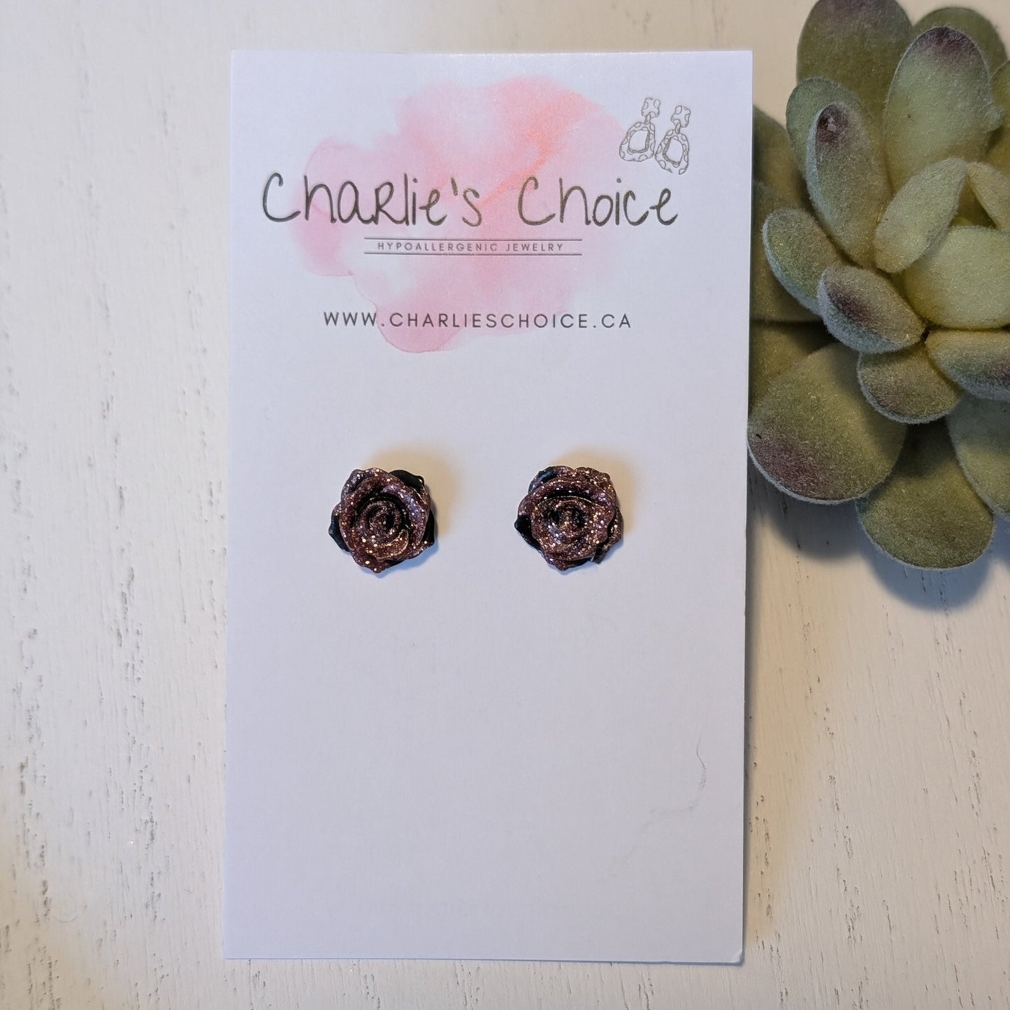 Double Colour Rose Studs Hypoallergenic Earrings for Sensitive Ears Made with Plastic Posts