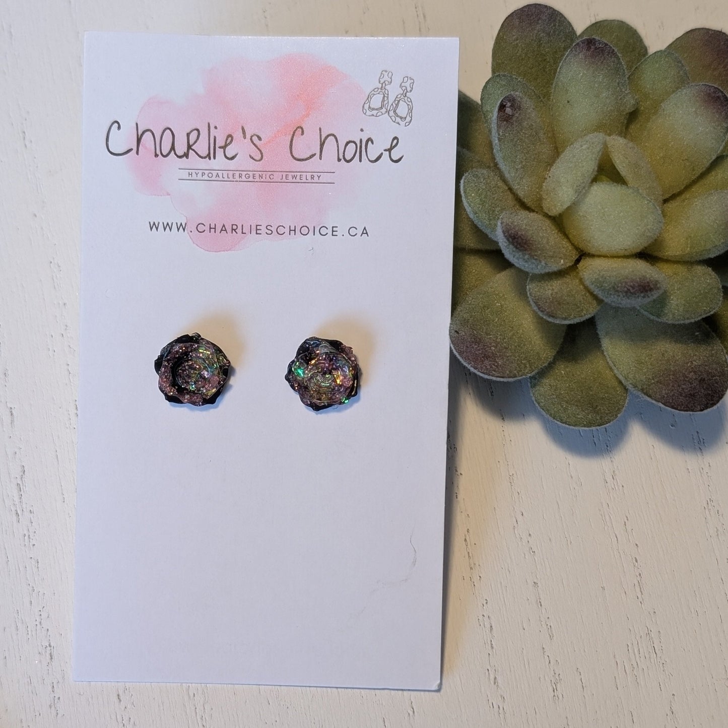 Double Colour Rose Studs Hypoallergenic Earrings for Sensitive Ears Made with Plastic Posts