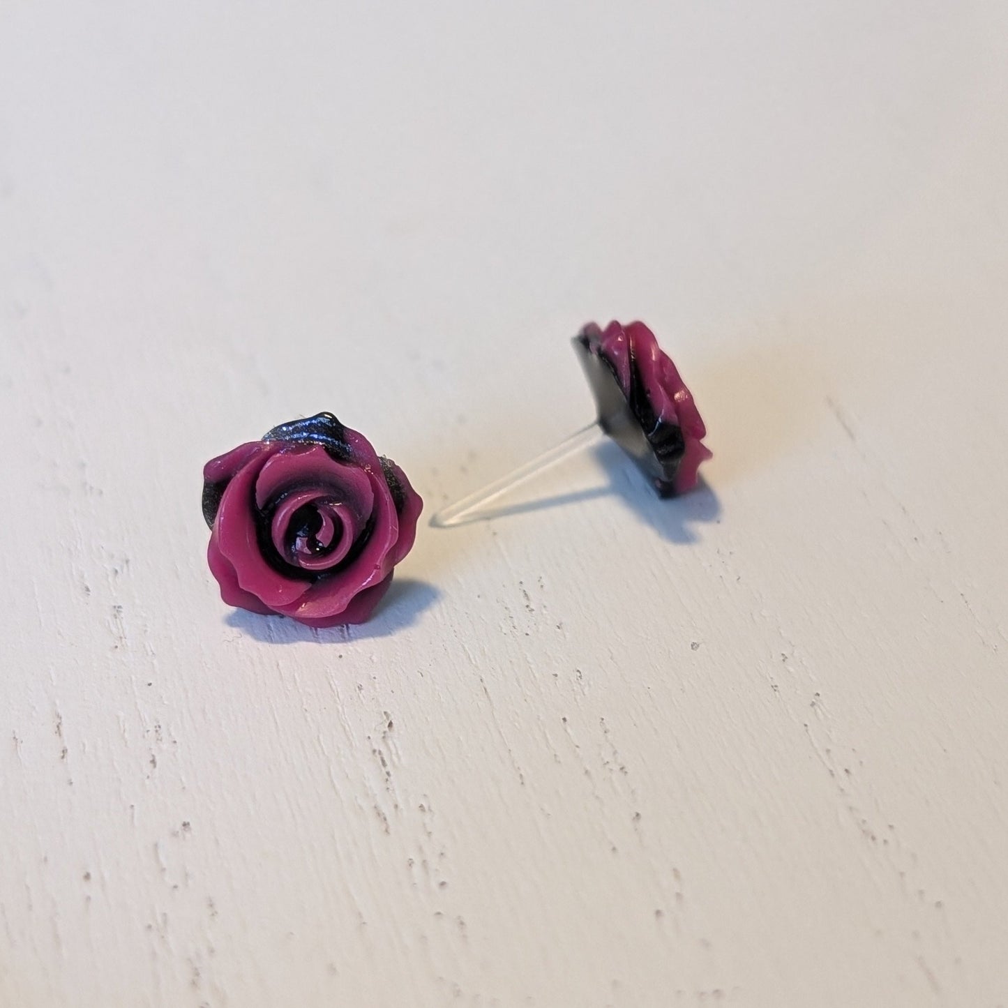 Double Colour Rose Studs Hypoallergenic Earrings for Sensitive Ears Made with Plastic Posts