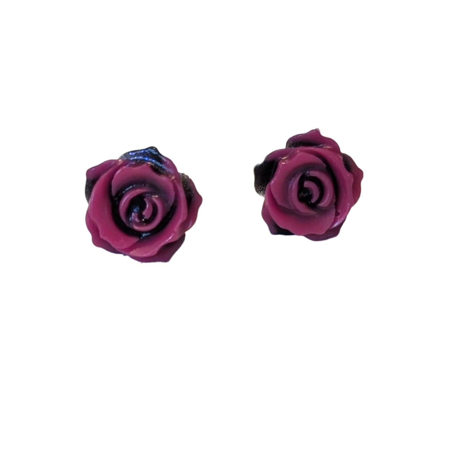 Double Colour Rose Studs Hypoallergenic Earrings for Sensitive Ears Made with Plastic Posts