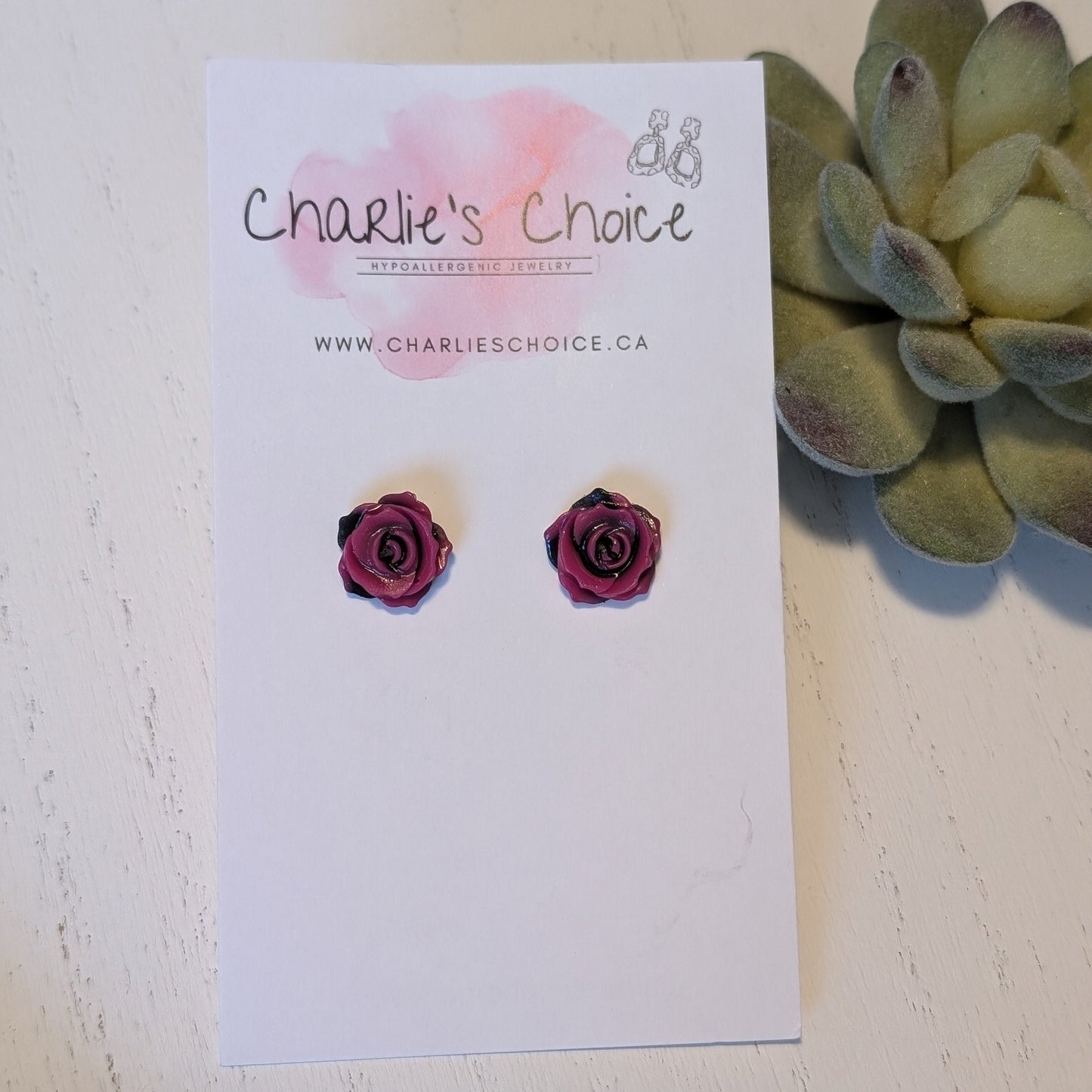 Double Colour Rose Studs Hypoallergenic Earrings for Sensitive Ears Made with Plastic Posts