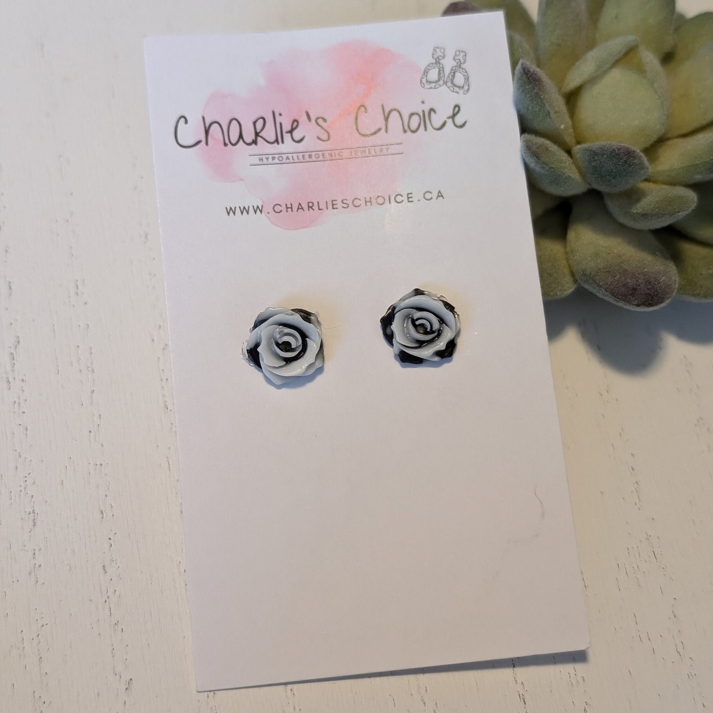 Double Colour Rose Studs Hypoallergenic Earrings for Sensitive Ears Made with Plastic Posts