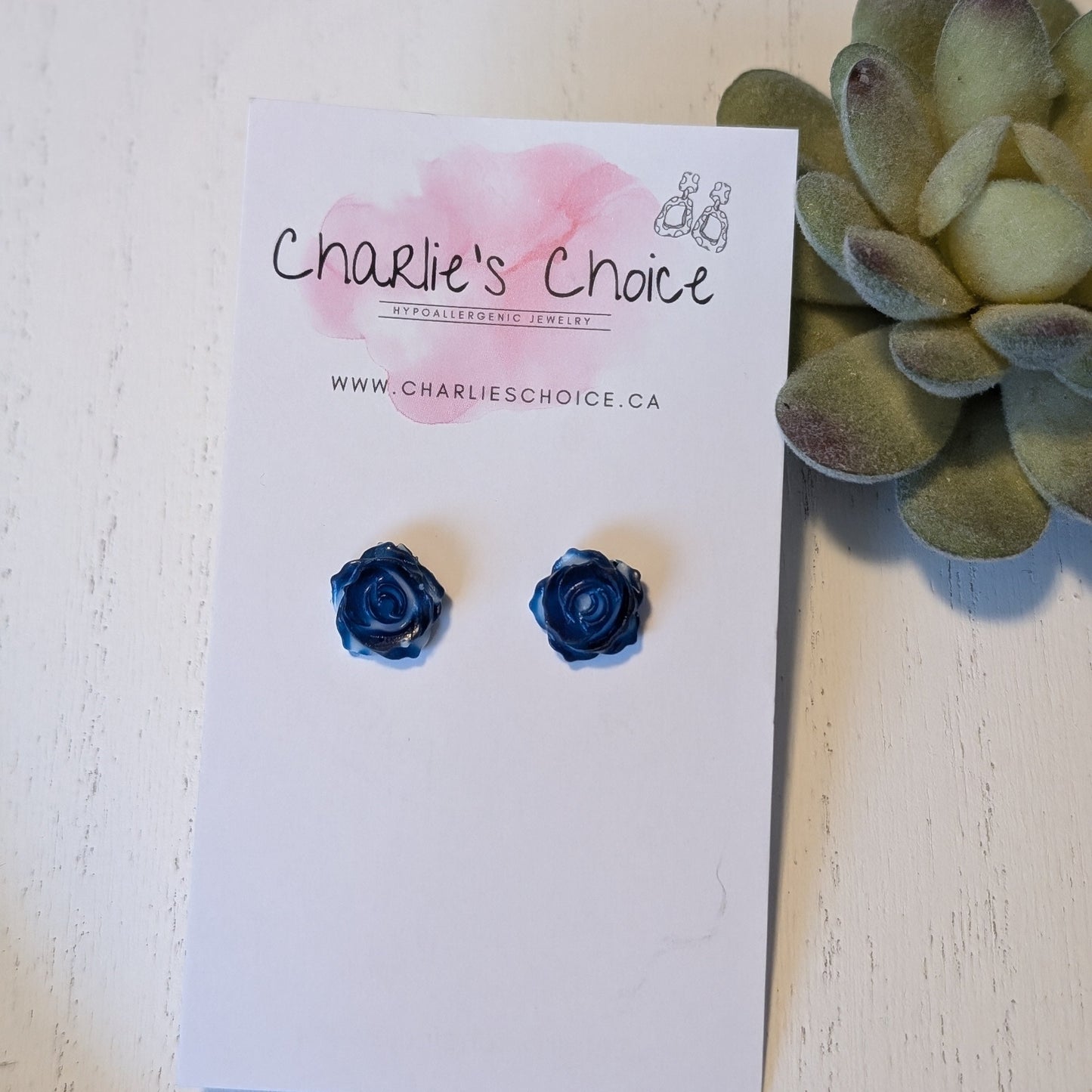 Double Colour Rose Studs Hypoallergenic Earrings for Sensitive Ears Made with Plastic Posts