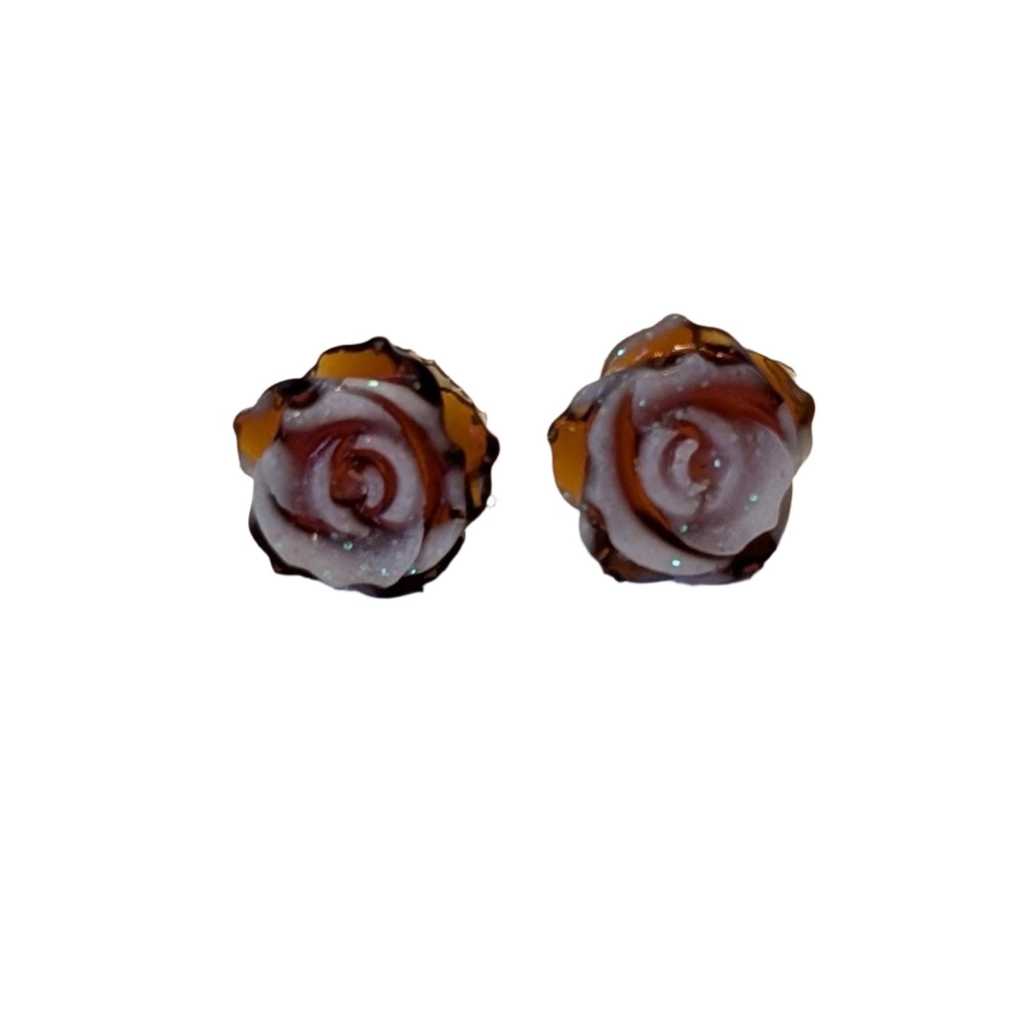 Double Colour Glitter Tipped Rose Studs Hypoallergenic Earrings for Sensitive Ears Made with Plastic Posts