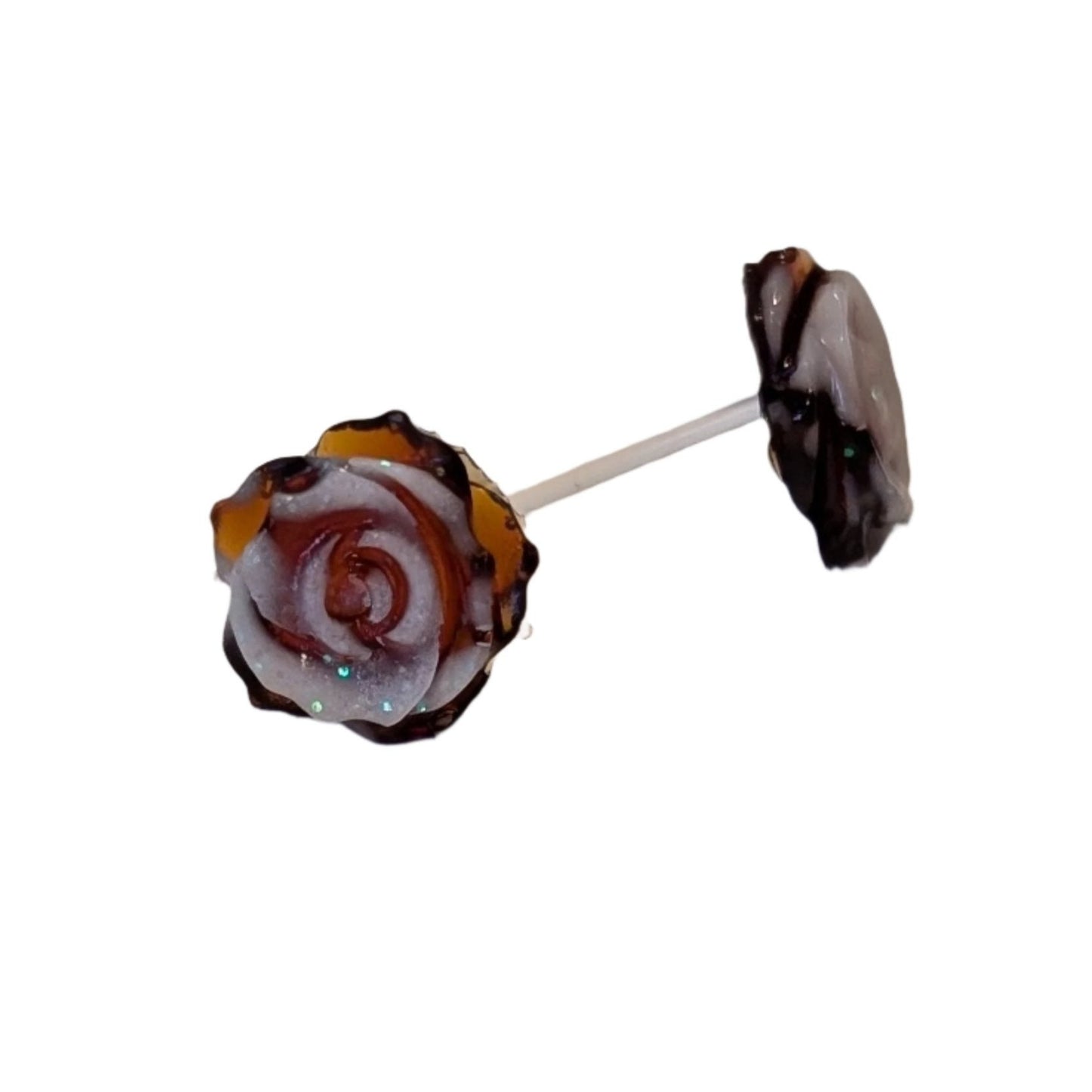 Double Colour Glitter Tipped Rose Studs Hypoallergenic Earrings for Sensitive Ears Made with Plastic Posts