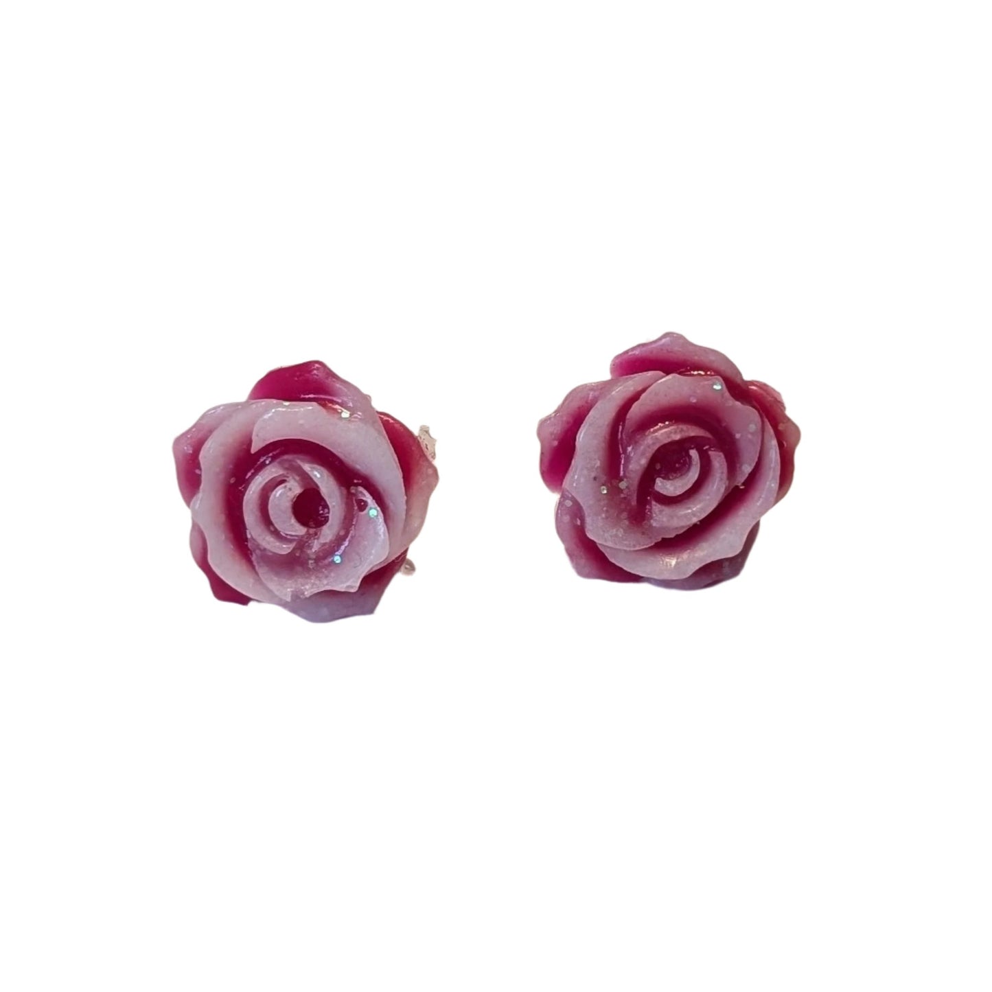 Double Colour Glitter Tipped Rose Studs Hypoallergenic Earrings for Sensitive Ears Made with Plastic Posts