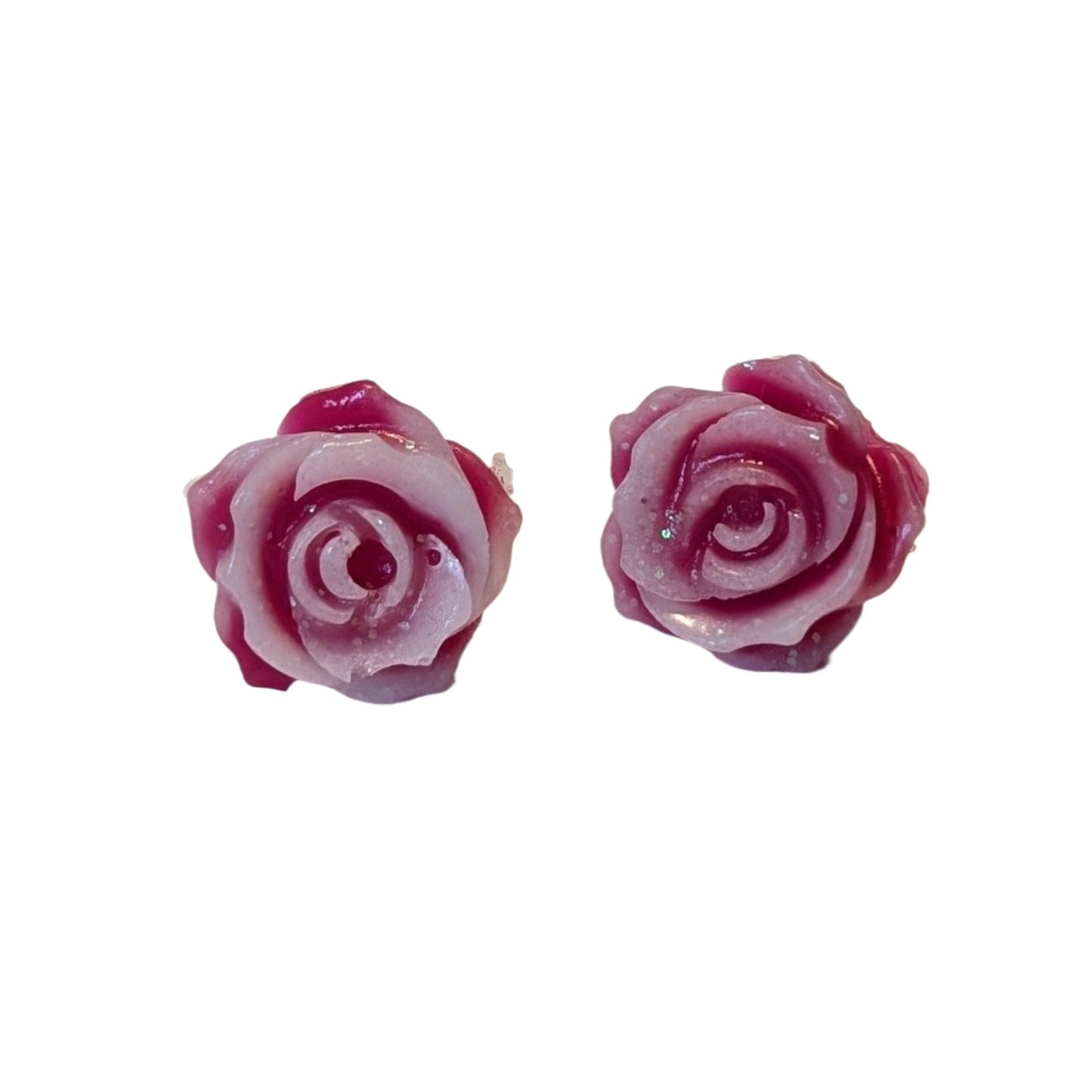 Double Colour Glitter Tipped Rose Studs Hypoallergenic Earrings for Sensitive Ears Made with Plastic Posts