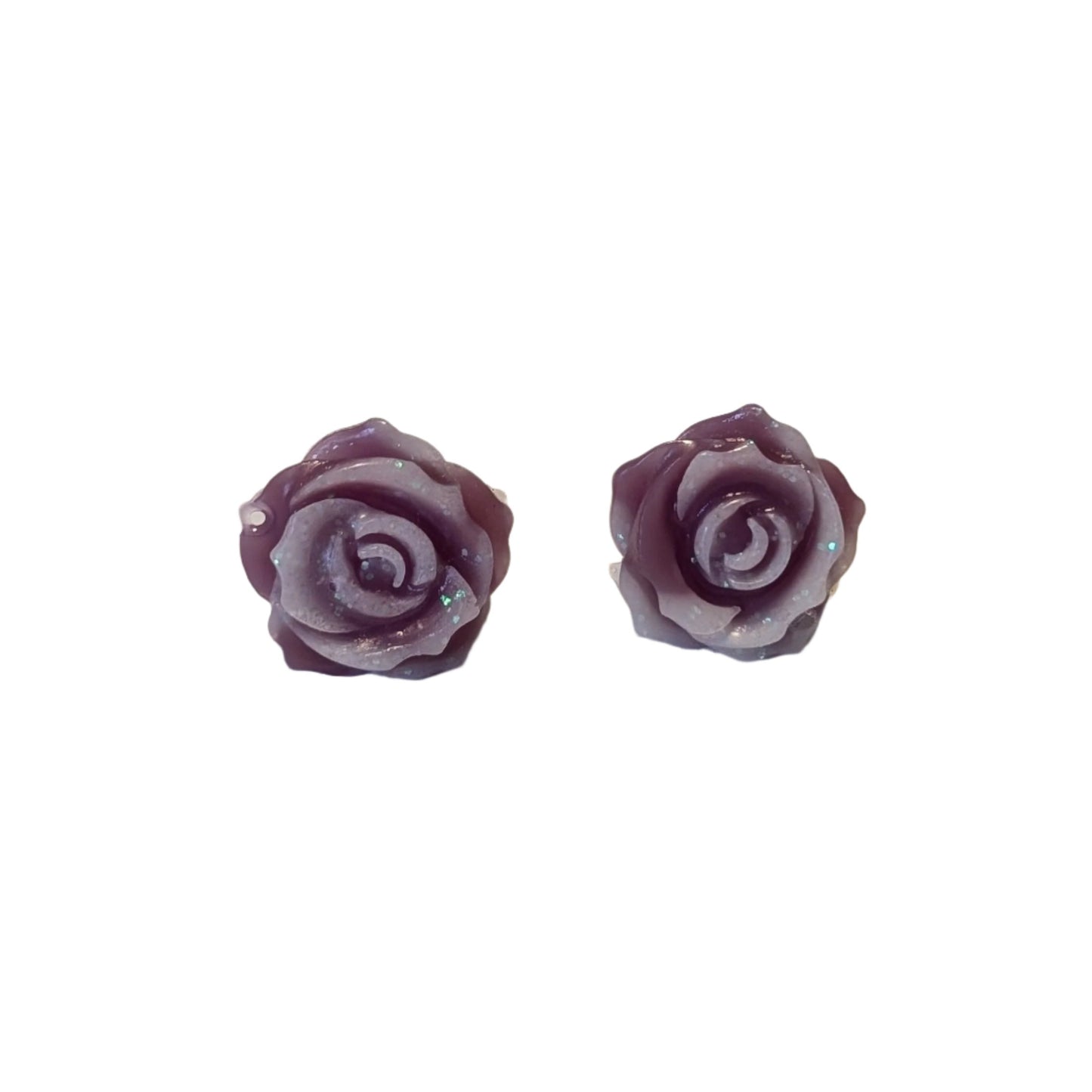 Double Colour Glitter Tipped Rose Studs Hypoallergenic Earrings for Sensitive Ears Made with Plastic Posts