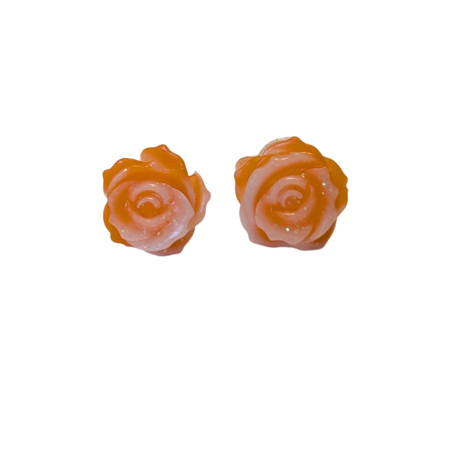 Double Colour Glitter Tipped Rose Studs Hypoallergenic Earrings for Sensitive Ears Made with Plastic Posts