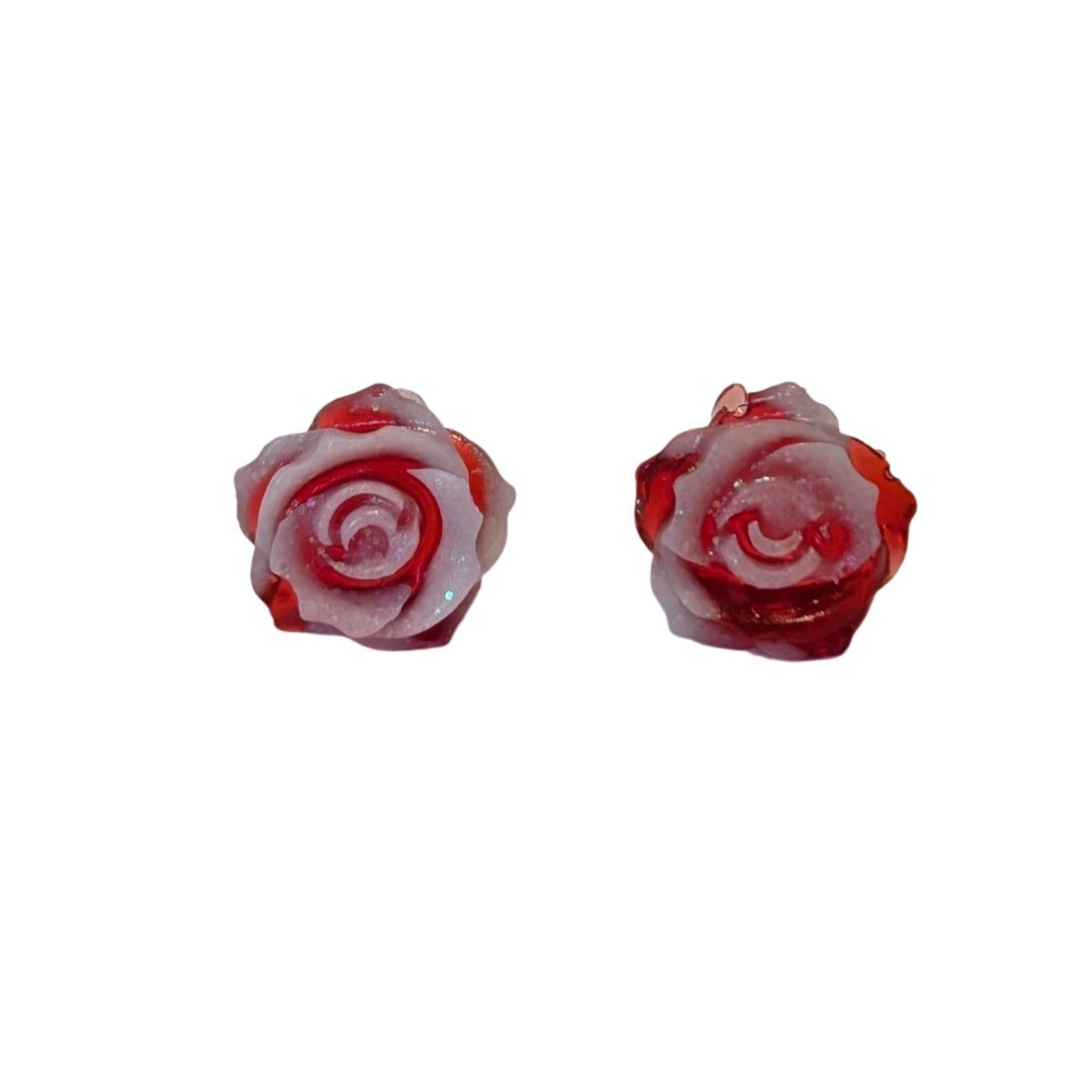 Double Colour Glitter Tipped Rose Studs Hypoallergenic Earrings for Sensitive Ears Made with Plastic Posts