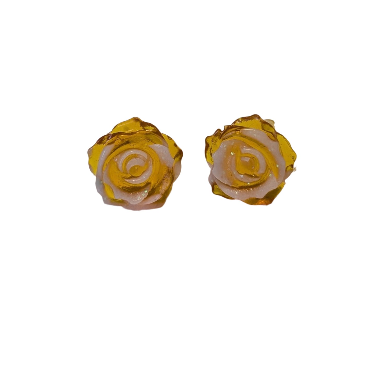 Double Colour Glitter Tipped Rose Studs Hypoallergenic Earrings for Sensitive Ears Made with Plastic Posts