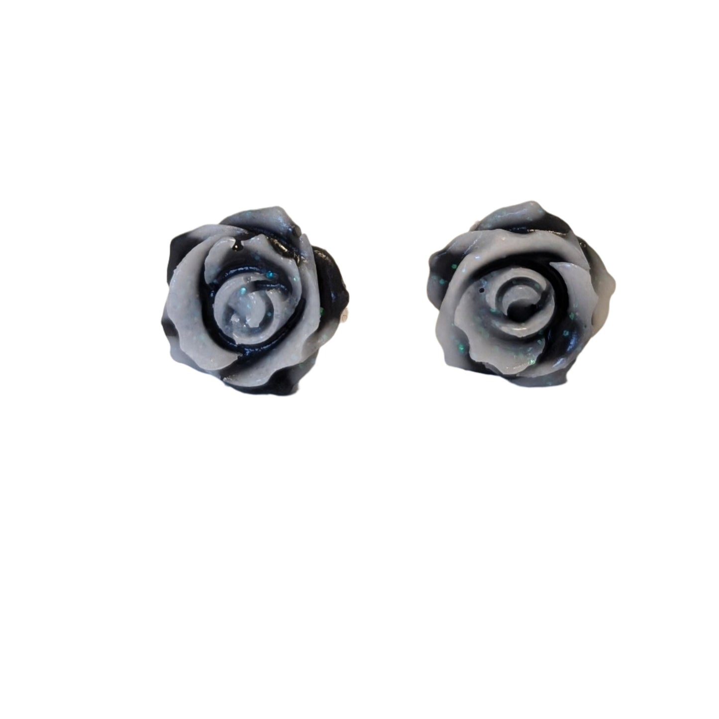 Double Colour Glitter Tipped Rose Studs Hypoallergenic Earrings for Sensitive Ears Made with Plastic Posts