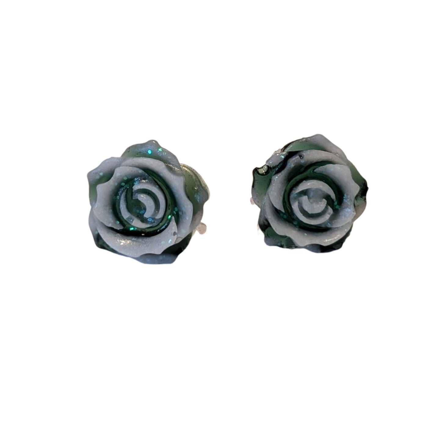 Double Colour Glitter Tipped Rose Studs Hypoallergenic Earrings for Sensitive Ears Made with Plastic Posts