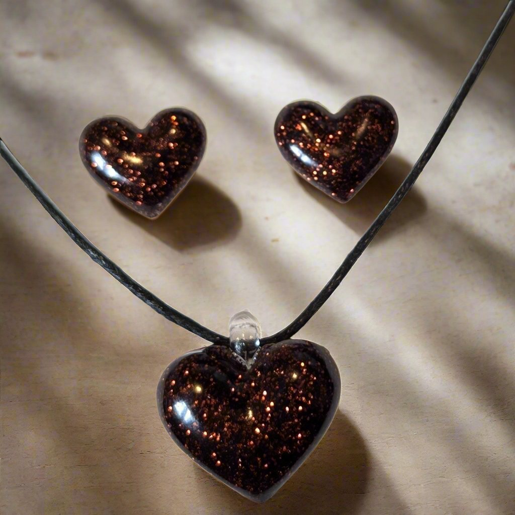 Bubble Heart Necklace & Hypoallergenic Earring Set for Sensitive Ears Made with Plastic Posts