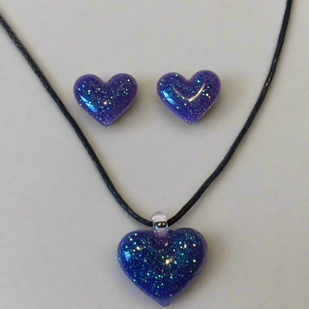 Bubble Heart Necklace & Hypoallergenic Earring Set for Sensitive Ears Made with Plastic Posts