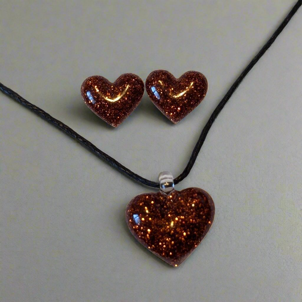 Bubble Heart Necklace & Hypoallergenic Earring Set for Sensitive Ears Made with Plastic Posts