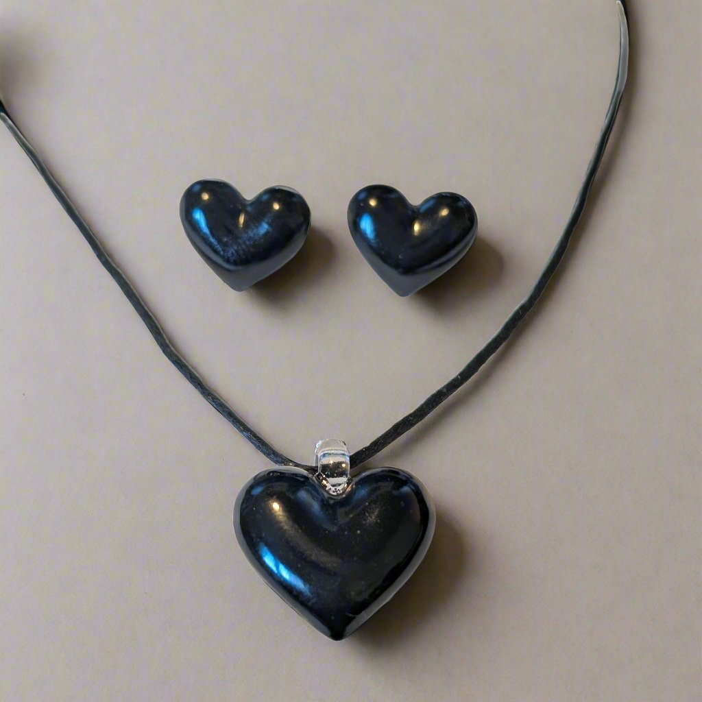 Bubble Heart Necklace & Hypoallergenic Earring Set for Sensitive Ears Made with Plastic Posts