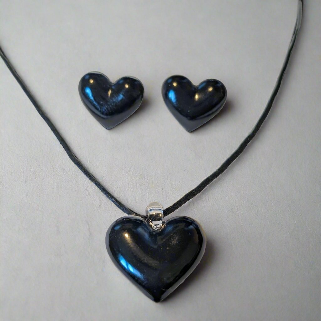 Bubble Heart Necklace & Hypoallergenic Earring Set for Sensitive Ears Made with Plastic Posts