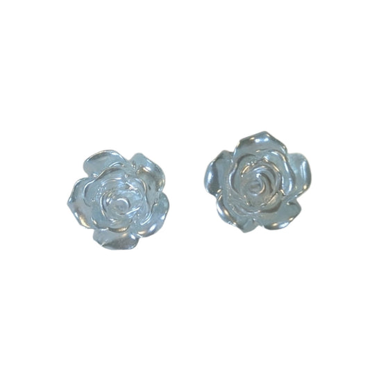 Silver Rimmed Rose Studs Hypoallergenic Earrings for Sensitive Ears Made with Plastic Posts