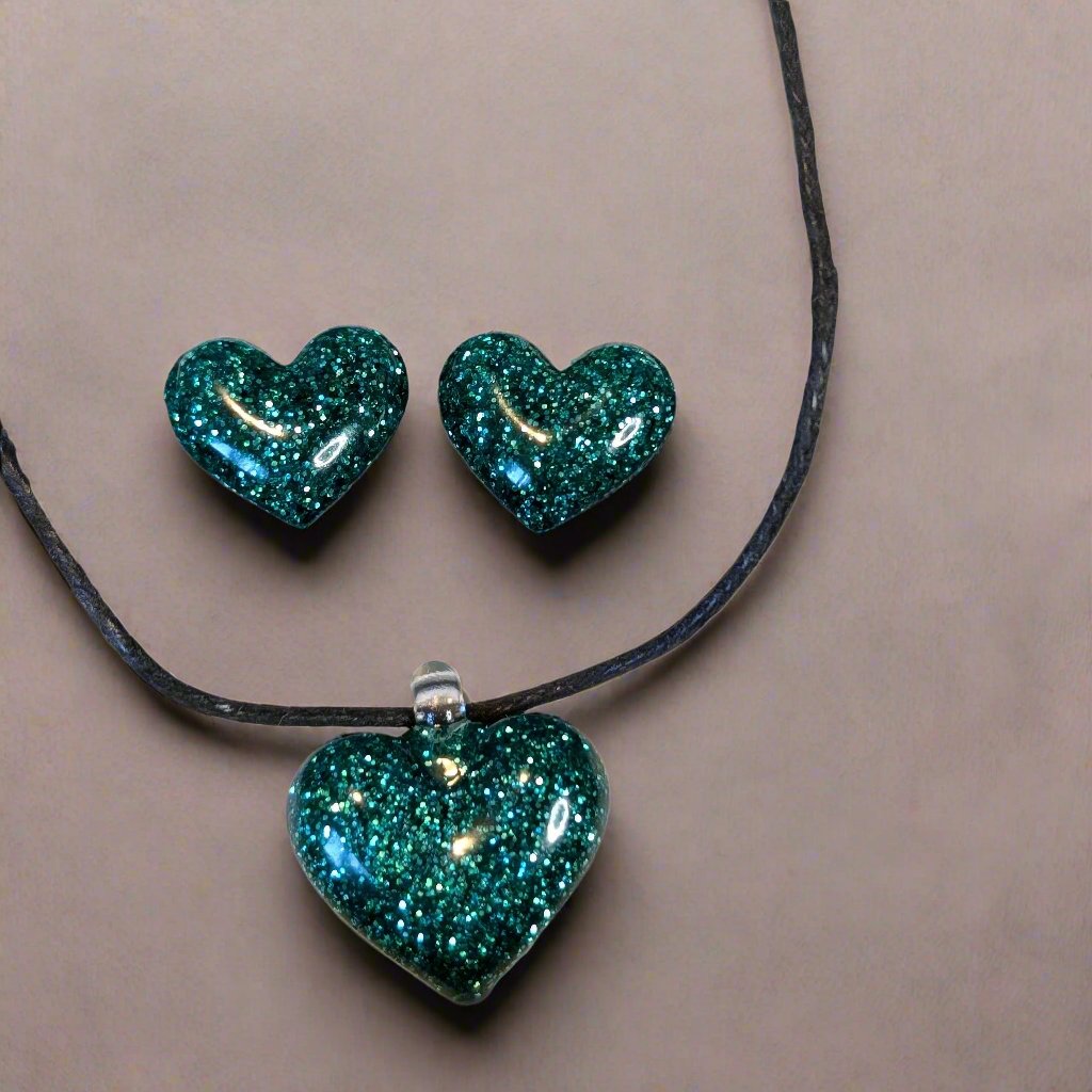 Bubble Heart Necklace & Hypoallergenic Earring Set for Sensitive Ears Made with Plastic Posts