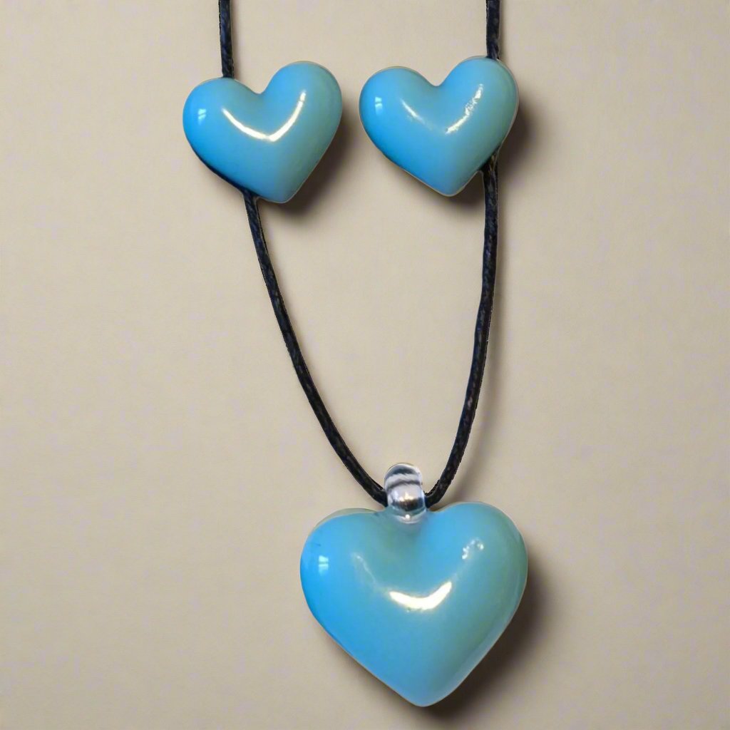 Bubble Heart Necklace & Hypoallergenic Earring Set for Sensitive Ears Made with Plastic Posts