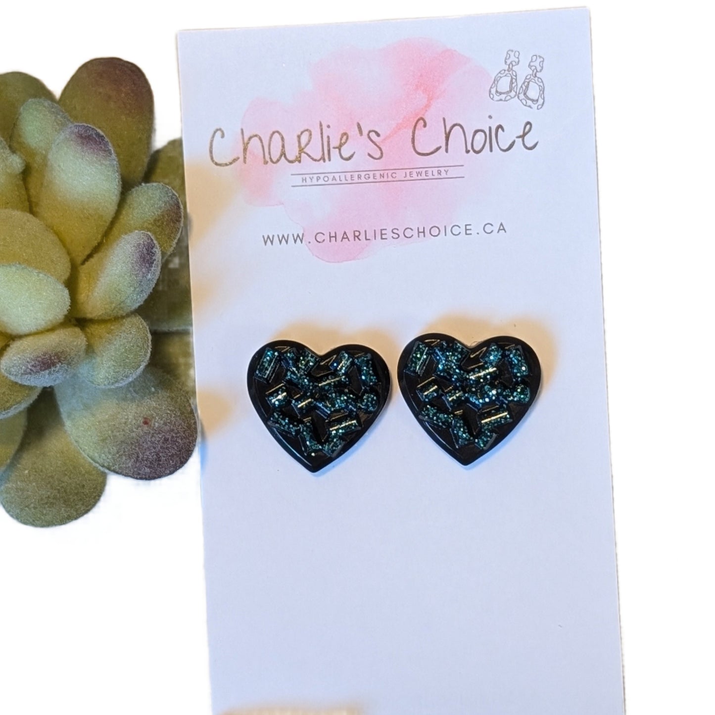 Heart Biscuit Studs Hypoallergenic Earrings for Sensitive Ears Made with Plastic Posts