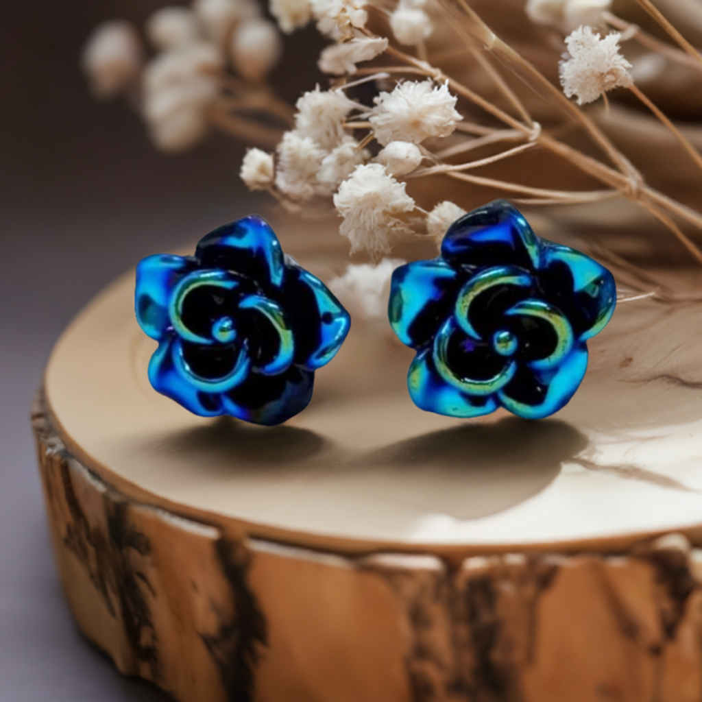 Chameleon Rose Studs Hypoallergenic Earrings for Sensitive Ears Made with Plastic Posts